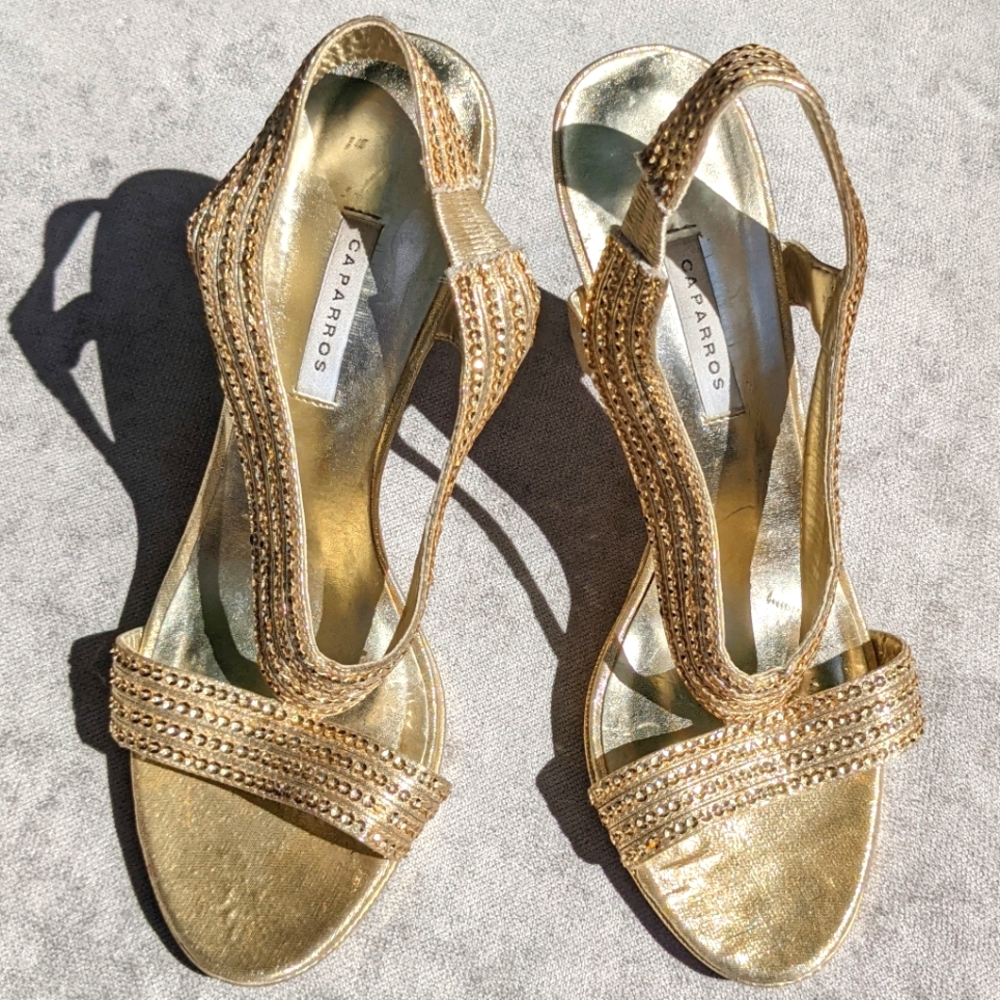 Caparros Women's Gold Sequins Metallic Heels Glitter Prom Homecoming 4” Stiletto